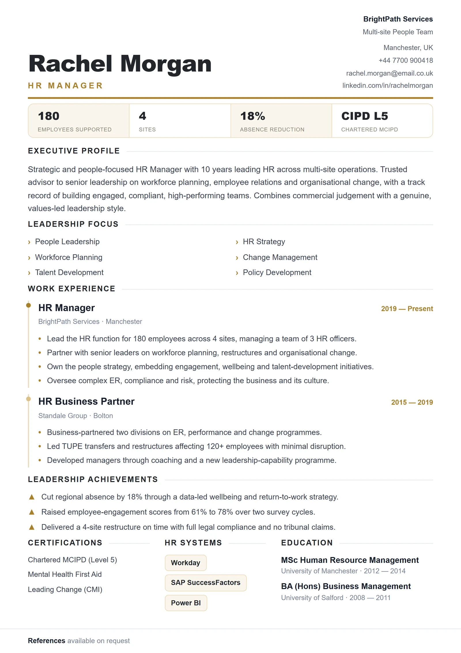 HR Manager CV résumé template preview